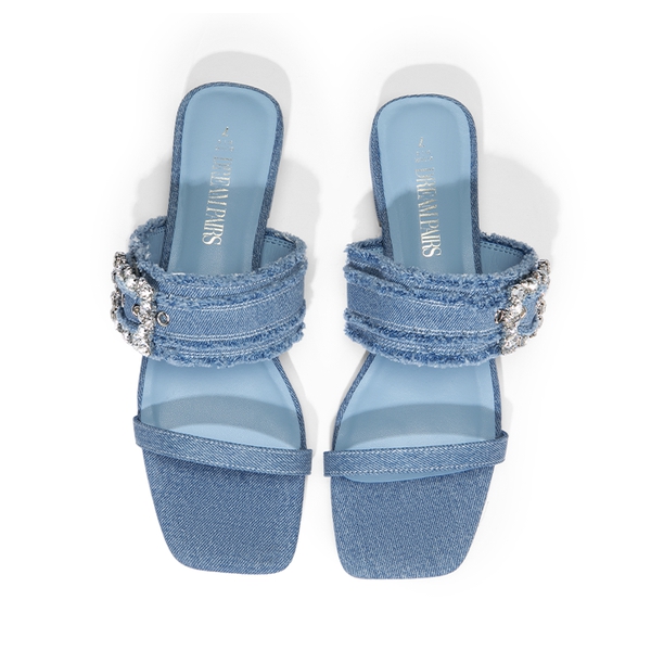 Rhinestone Buckle Strap Sandals - DENIM BLUE - 5
